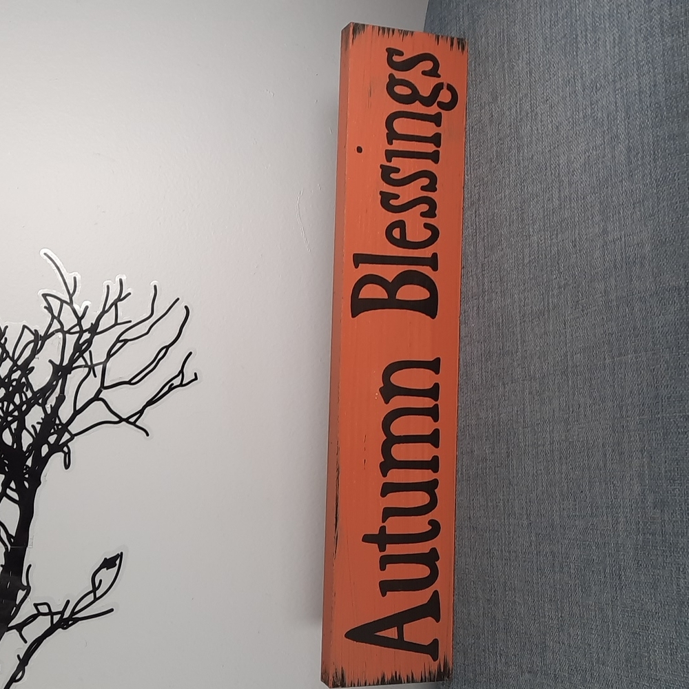 Solid Wood Shelf Sitter Sign Rustic Autumn Blessings Thanksgiving Fall Harvest